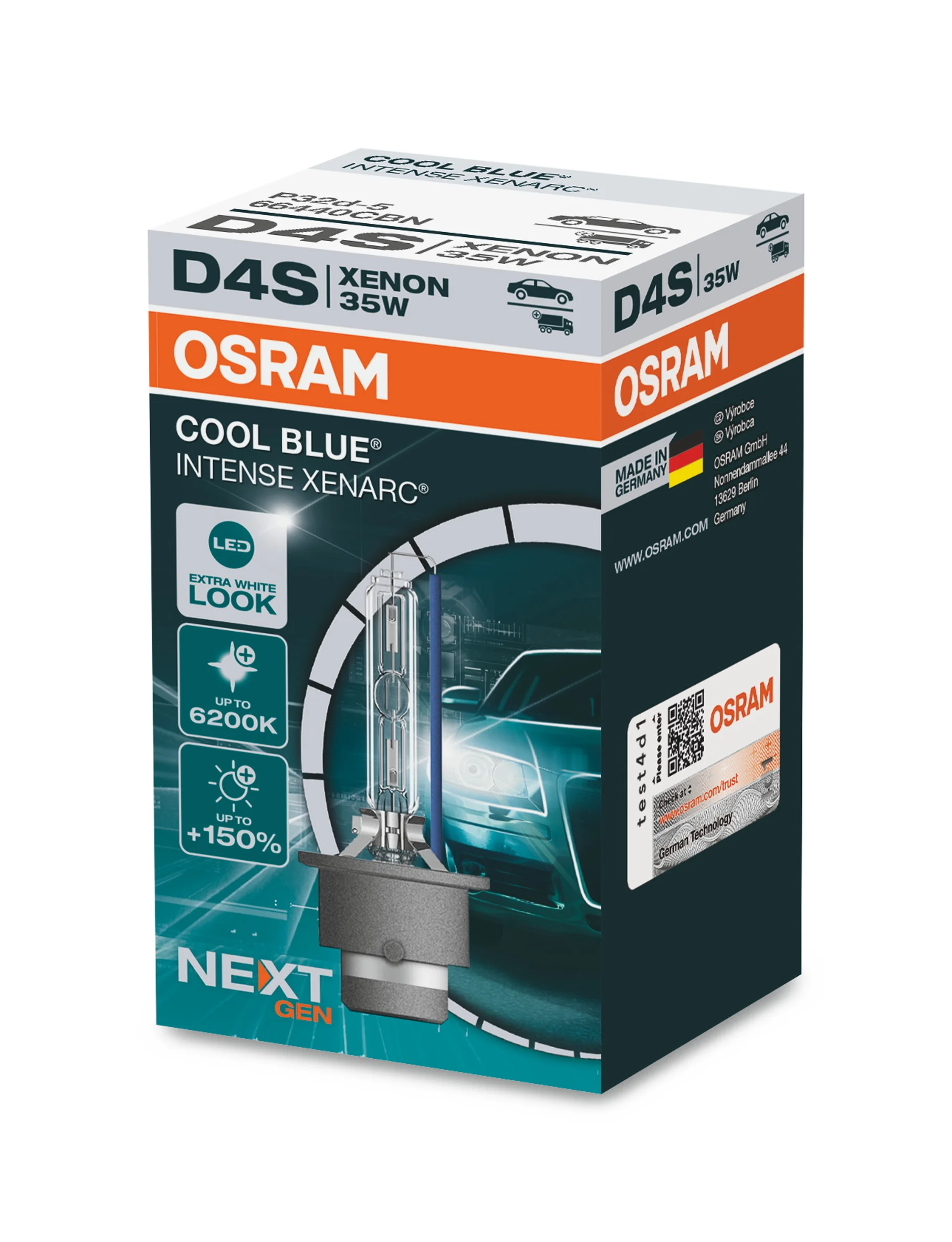 Φωτογραφία προϊόντος: OSRAM D4S 12V + 24V 35W P32d-5 XENARC COOL BLUE INTENSE NextGen. 6200K + 150% Περισσότερο Φως 6200K (66440CBN) 1τμχ