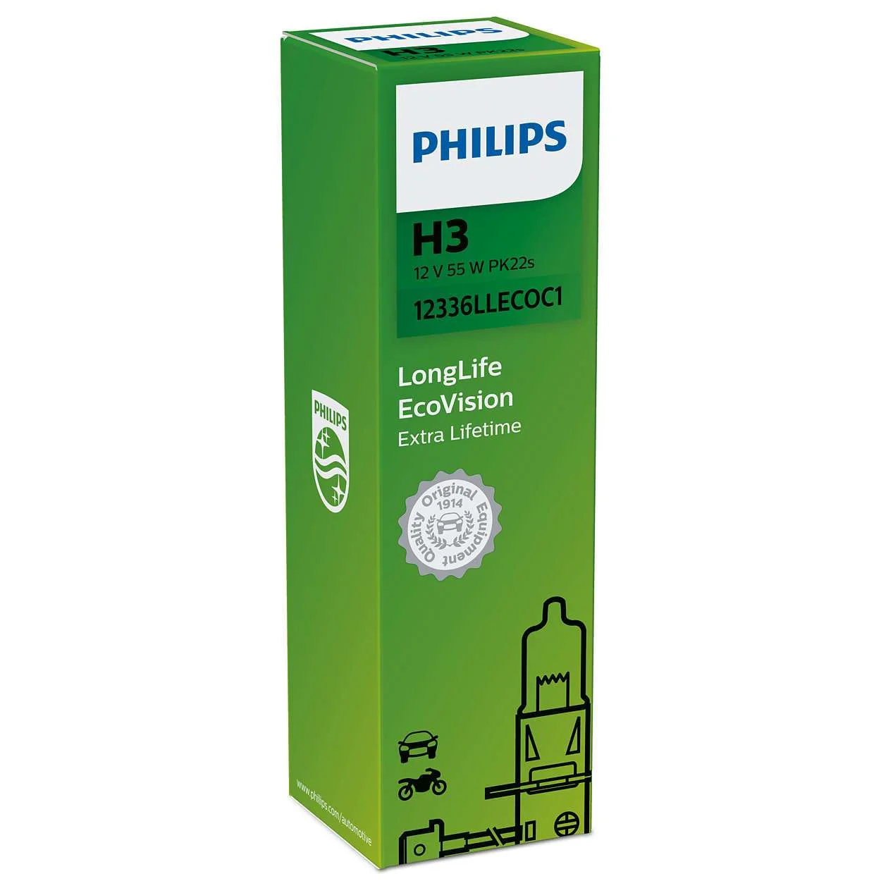 Φωτογραφία προϊόντος: PHILIPS H3 12V 55W Longlife Ecovision (12336LLECOC1) 1τμχ