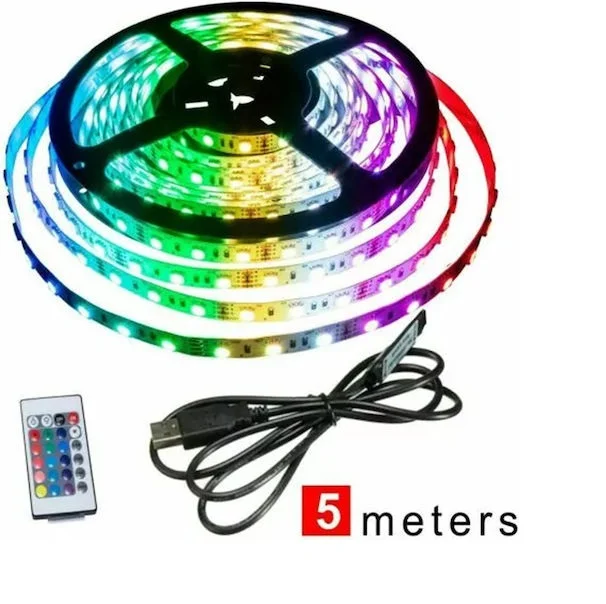 Φωτογραφία προϊόντος: OEM AB-Z813 Ταινία LED Τροφοδοσίας USB (5V) RGB Μήκους 5m με Τηλεχειριστήριο