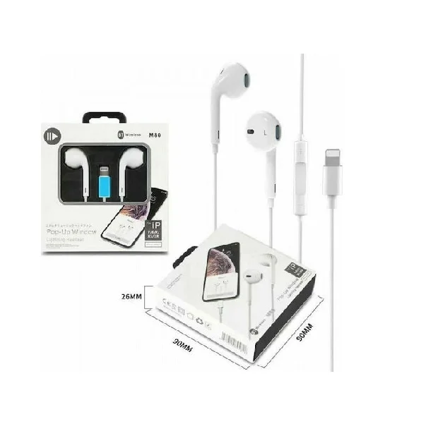 Φωτογραφία προϊόντος: OEM Hoco M80 Earbuds Handsfree με βύσμα Lightning Λευκό