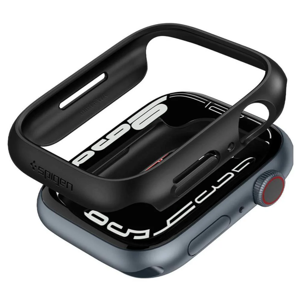 Φωτογραφία προϊόντος: Spigen Thin Fit Πλαστική θήκη σε μαύρο χρώμα για Apple Watch 7, 8, 9 (44-45mm)