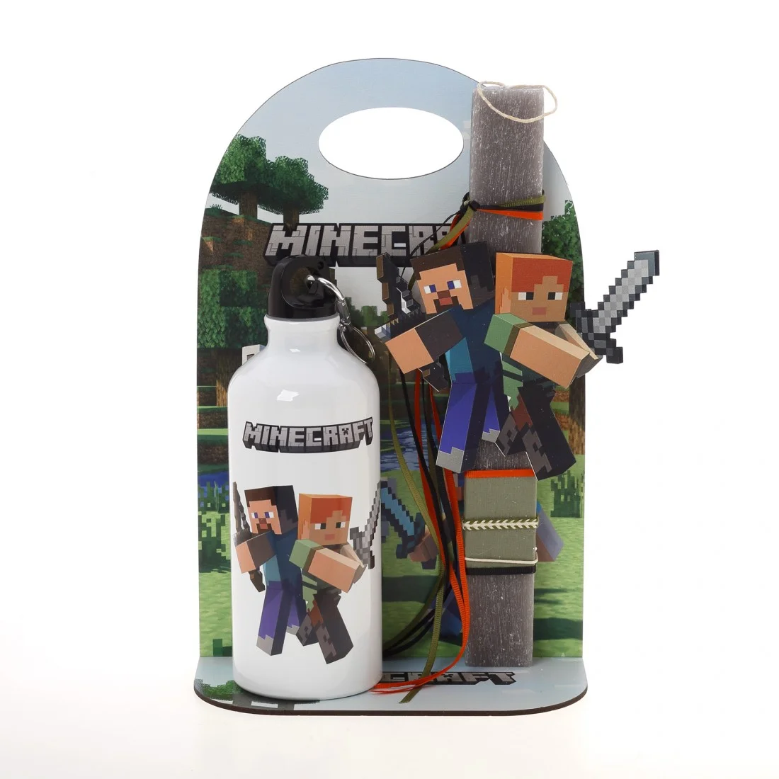 Φωτογραφία προϊόντος: Πασχαλινό Σετ Δώρου Minecraft: Αρωματική Λαμπάδα, Παγούρι + Ξύλινη Βάση