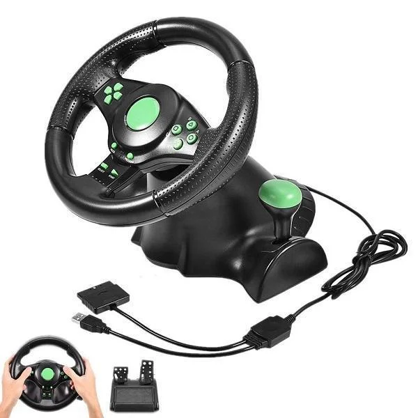 Φωτογραφία προϊόντος: OEM Τιμονιέρα Sports Steering Wheel Vibration Game Racing Steering Wheel Pedals για Xbox 360/PS2/PS3/PC USB Racing Wheel