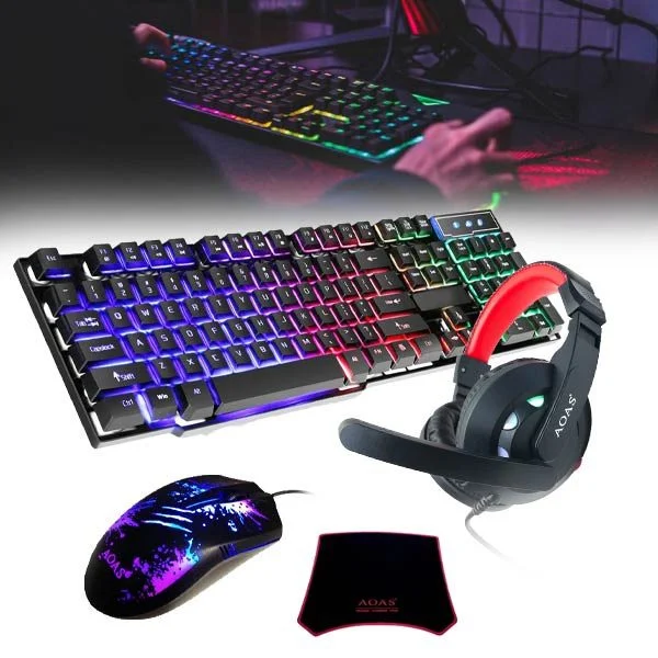 Φωτογραφία προϊόντος: Σετ με Gaming Πληκτρολόγιο, Ποντίκι, Ακουστικά και Mouse Pad - AOAS Gaming Combo 4 σε 1 RGB AS-1066