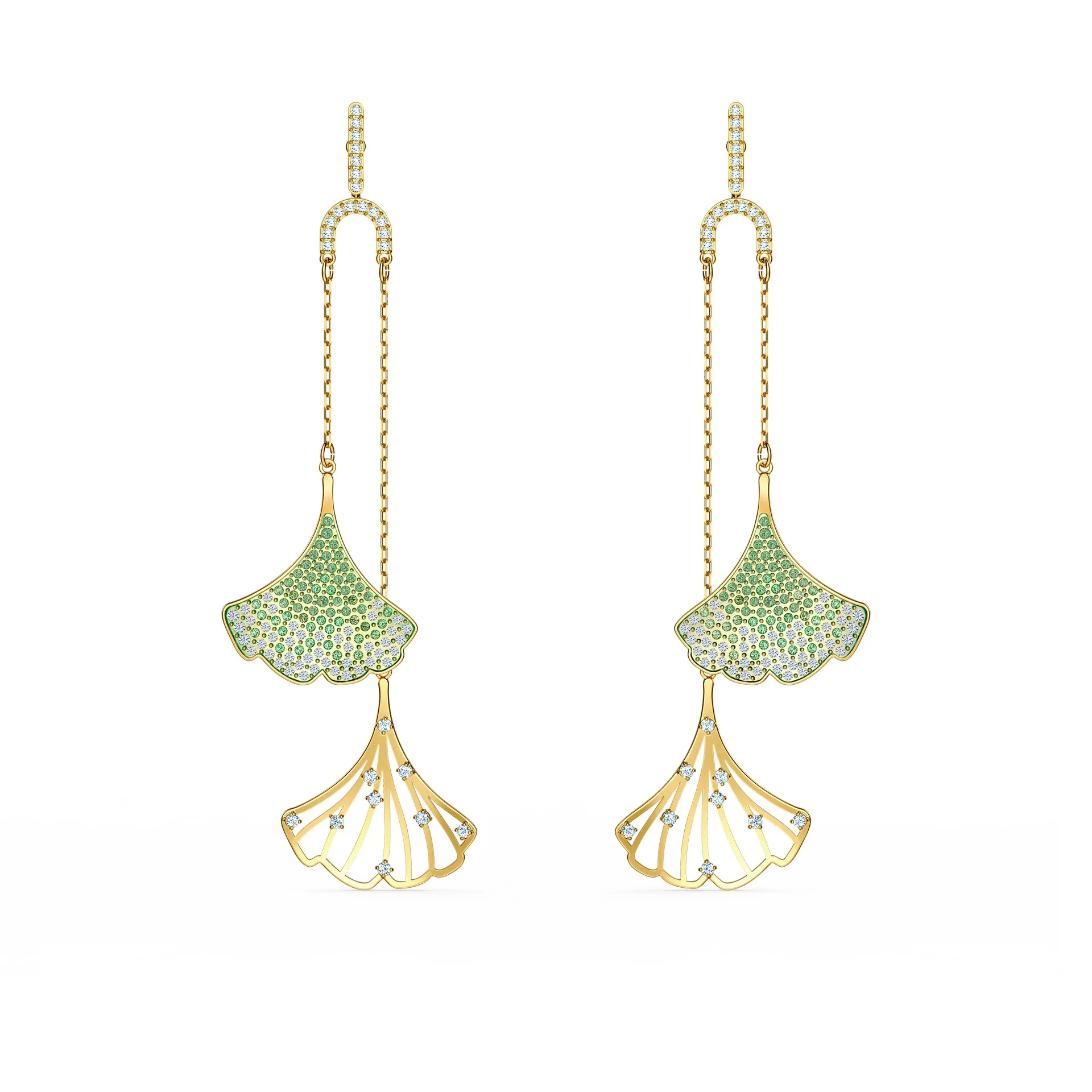Φωτογραφία προϊόντος: Stunning Ginko Mobile Pierced Earrings, Green, Gold-tone plated