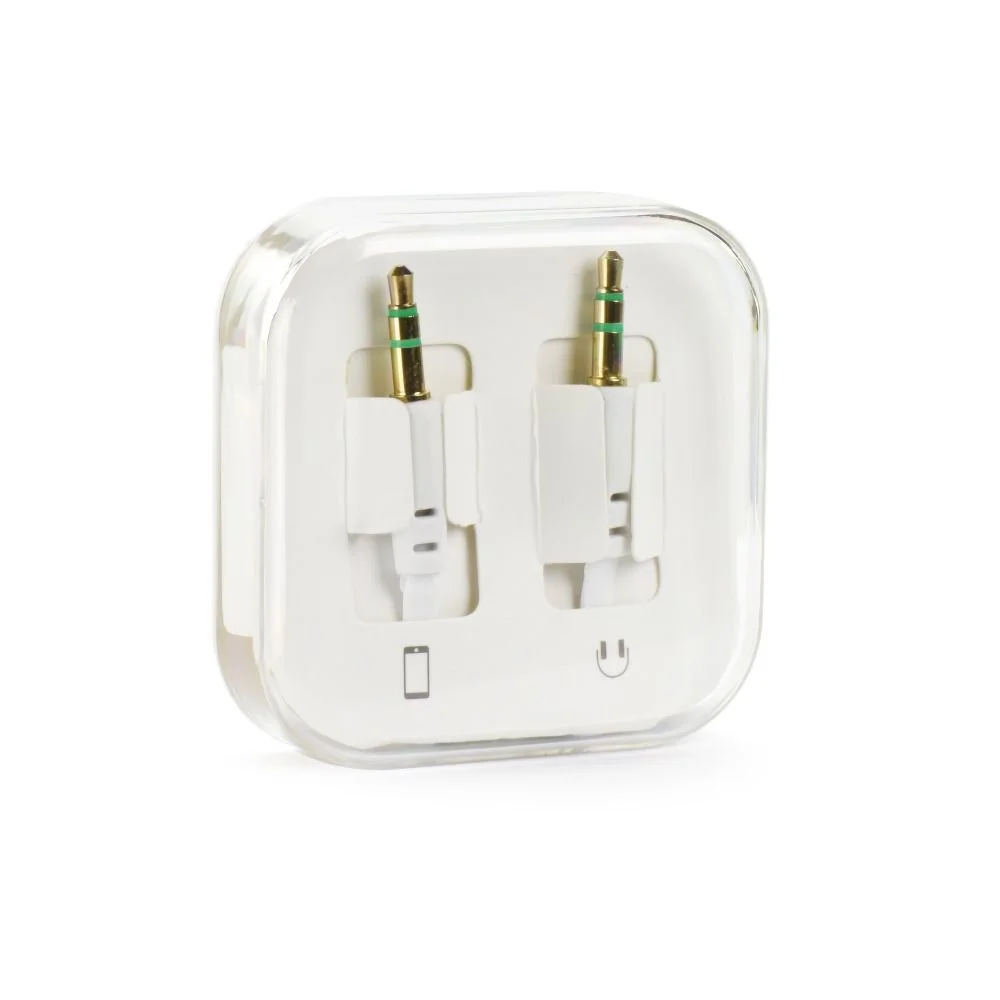 Φωτογραφία προϊόντος: . Flat AUX cable 3,5mm Jack white 1m BOX