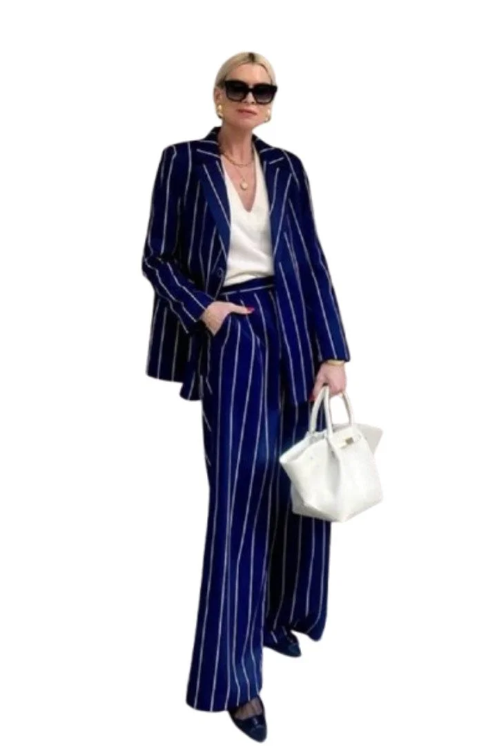 Φωτογραφία προϊόντος: Innocent Navy Blue Pinstripe Wide-Leg Pants
