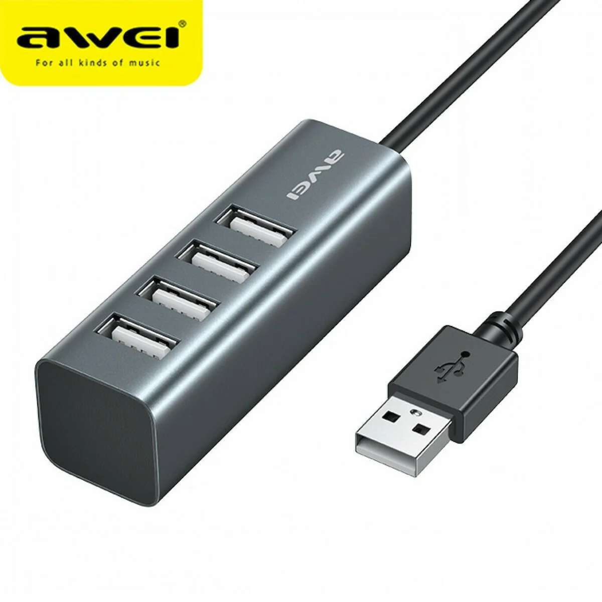 Φωτογραφία προϊόντος: Mini USB UB 2.0 με 4 Θύρες για Υπολογιστές + Φόρτιση Συσκευών Awei - Συμβατό με Macbook