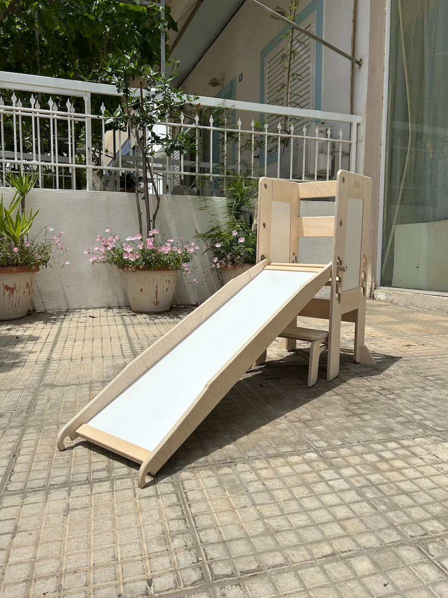 Φωτογραφία προϊόντος: Woodengoods Πύργος εκμάθησης με διαβάθμιση ύψους 3 θέσεων και σανίδα αναρρίχησης Montessori