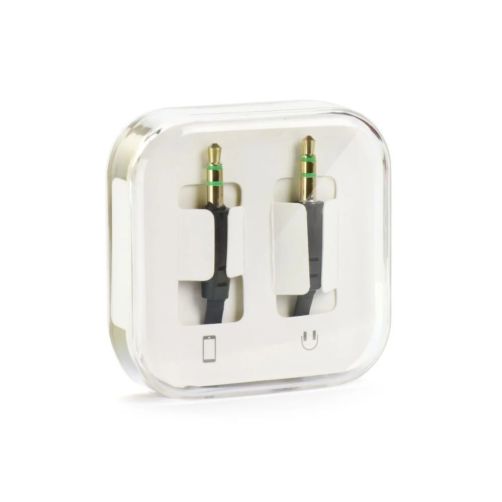 Φωτογραφία προϊόντος: . Flat AUX cable 3,5mm Jack black in BOX