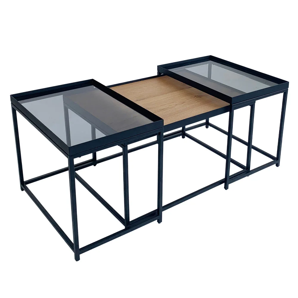 Φωτογραφία προϊόντος: LIBERTA HARMONICA COFFEE TABLE SET 3ΤΕΜ ΦΥΣΙΚΟ ΦΙΜΕ ΜΑΥΡΟ 75x55x44