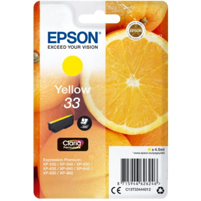Φωτογραφία προϊόντος: Ink Epson 33 C13T33444012 Claria Premium Yellow - 4.5ml