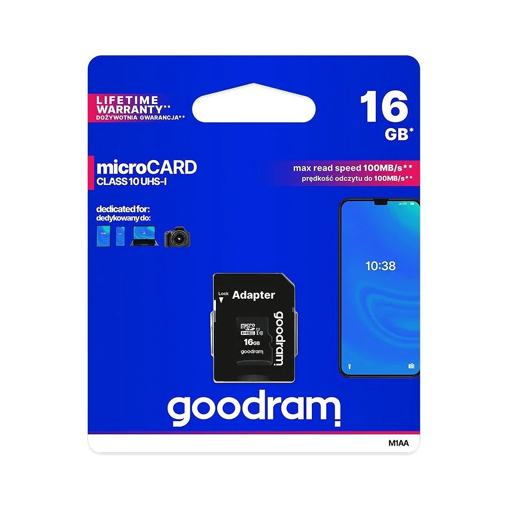 Φωτογραφία προϊόντος: Memory Card GOODRAM microSD SD 16GB CLASS 10 UHS I 100MB/s with adapter