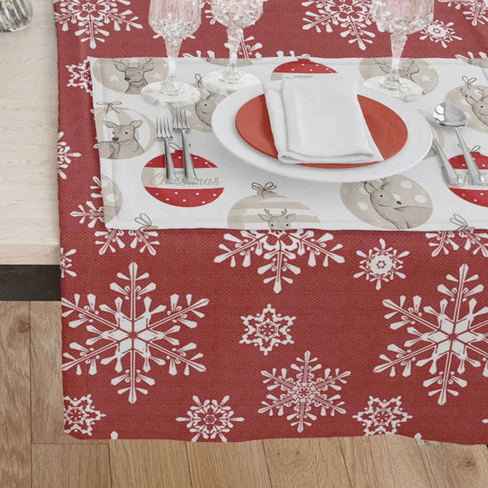 Φωτογραφία προϊόντος: Τραπεζομάντηλο Χριστουγεννιάτικο Χιονονιφάδα 140 x 220 Κόκκινο