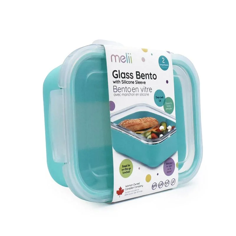 Φωτογραφία προϊόντος: Melii – Glass Bento με θήκη σιλικόνης 740ml – Μπλε