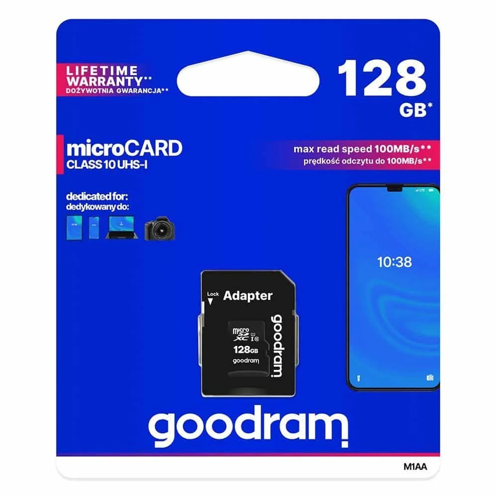 Φωτογραφία προϊόντος: Goodram Microcard 128 GB micro SD XC UHS-I class 10 με SD αντάπτορα (M1AA-01280R12)