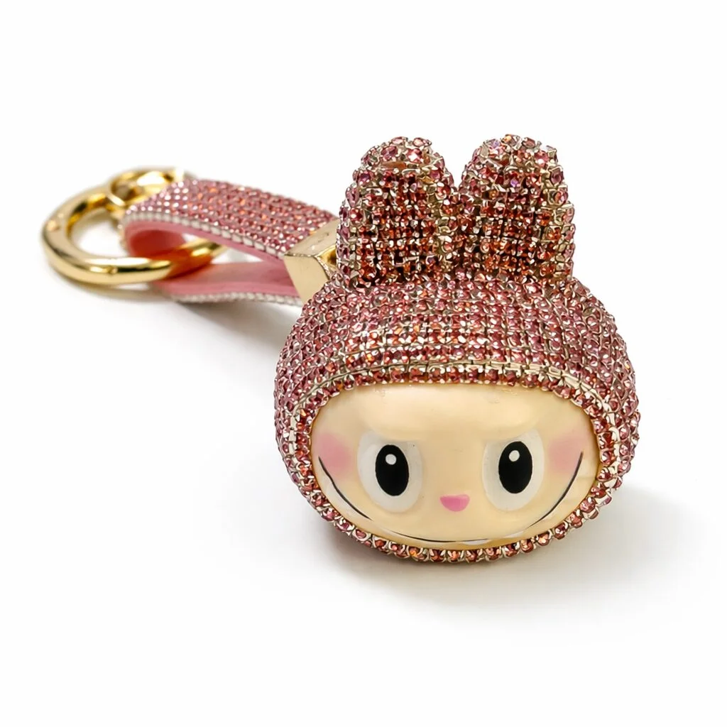 Φωτογραφία προϊόντος: Ghetto Sparkly Labubu Keychain with Rhinestones | Gold Pink Tone Key Charm