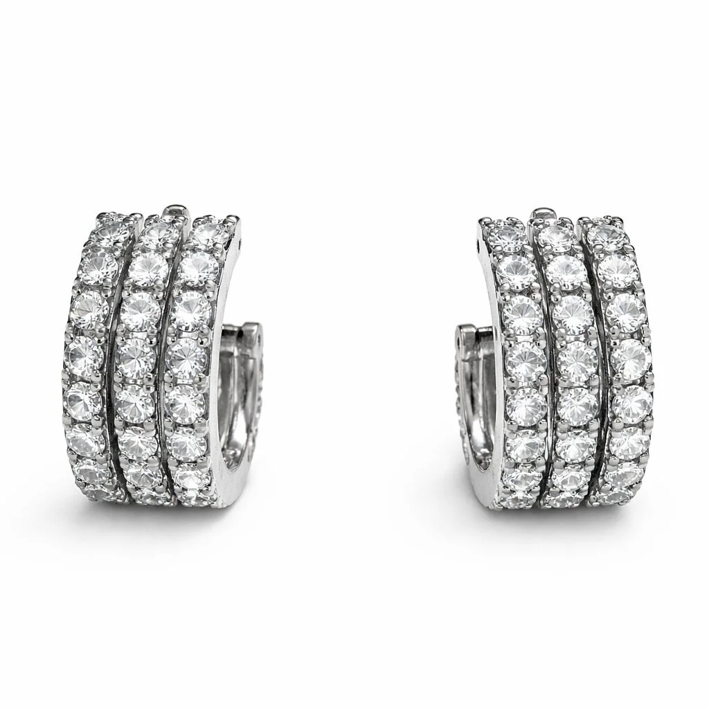Φωτογραφία προϊόντος: Ghetto Silver Triple Hoop Crystal Earrings | Stainless Steel Sparkling Mini Hoops