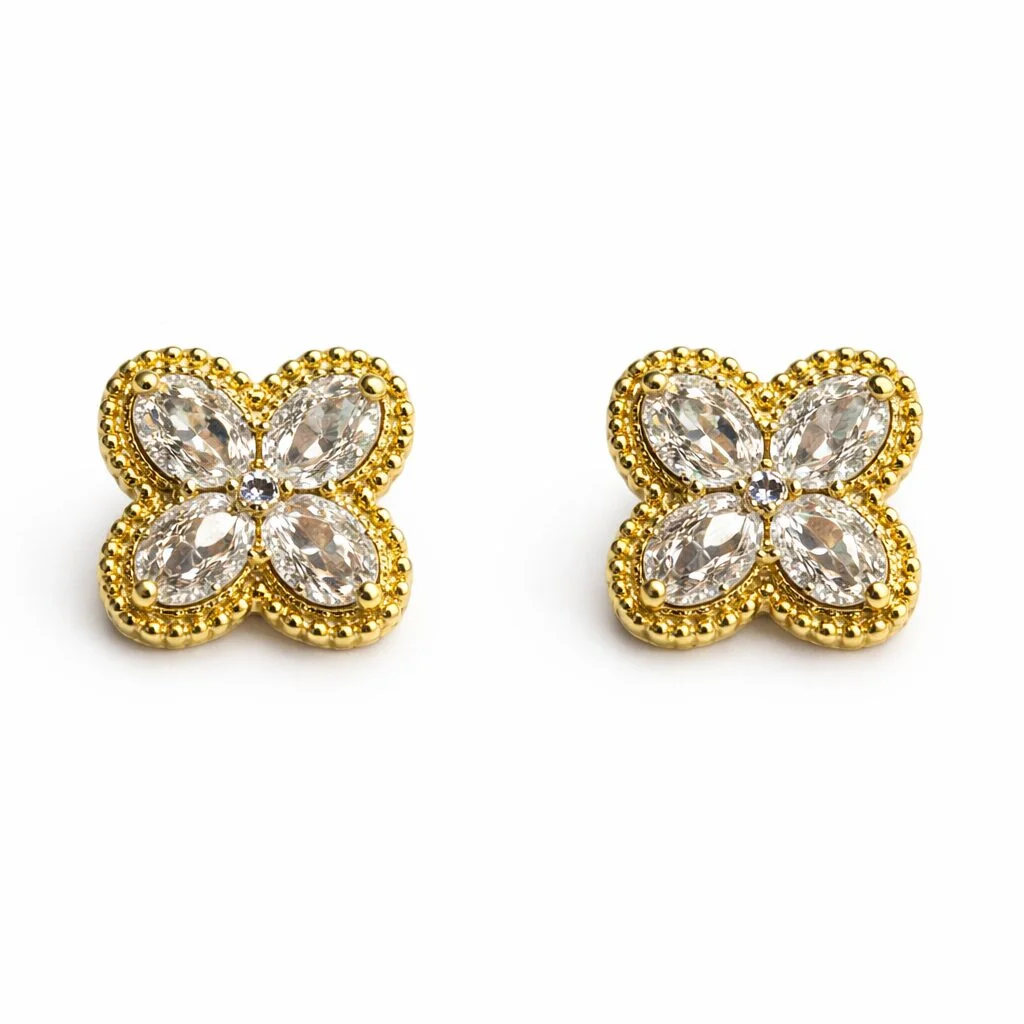 Φωτογραφία προϊόντος: Ghetto Gold Crystal Flower Stud Earrings | Stainless Steel