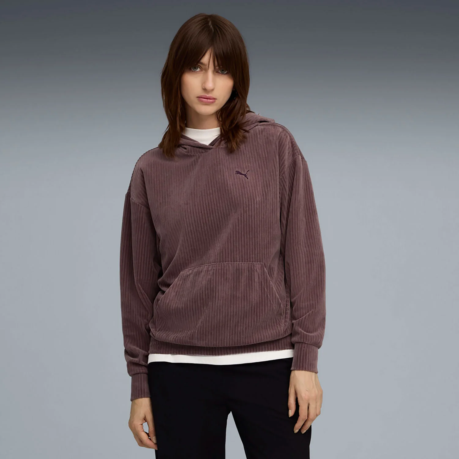 Φωτογραφία προϊόντος: PUMA ESSENTIALS ELEVATED VELOUR RIB HOODIE ΜΩΒ