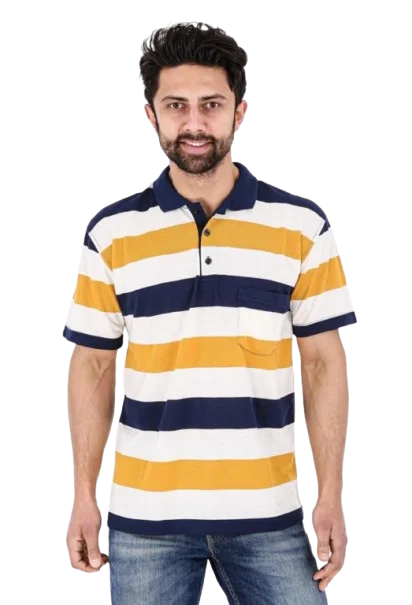 Φωτογραφία προϊόντος: Color Colucci POLO ΠΙΚΕ Κοντό Μανίκι Τσέπη, Ρίγα Άσπρο-Μπλε-Κίτρινο