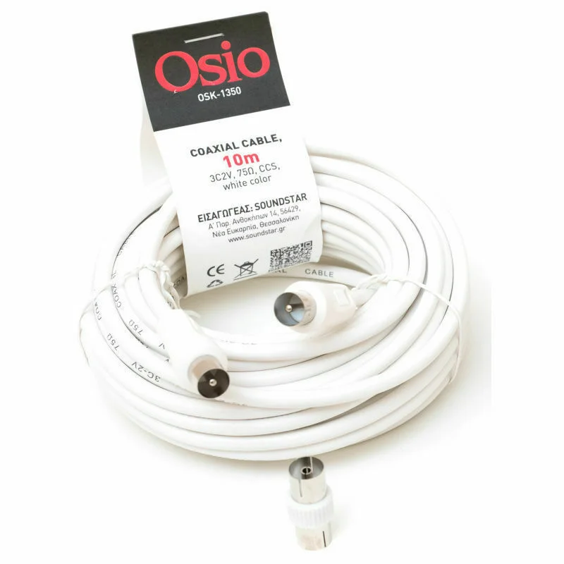 Φωτογραφία προϊόντος: Osio OSK-1350 Ομοαξονικό καλώδιο κεραίας γωνιακό αρσενικό σε θηλυκό 10 m 75 Ω.