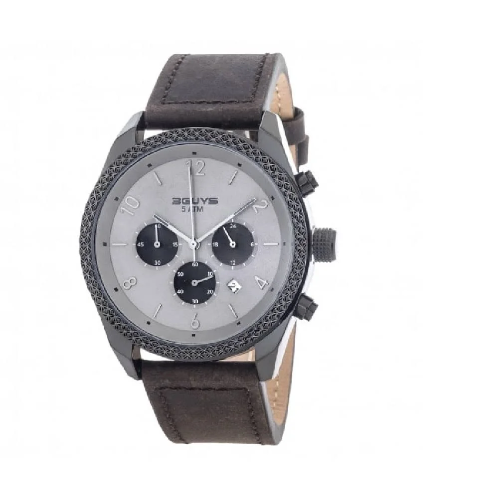 Φωτογραφία προϊόντος: 3GUYS WATCHES 3Guys Chronograph Men's Watch Brown Leather Strap 3G25006