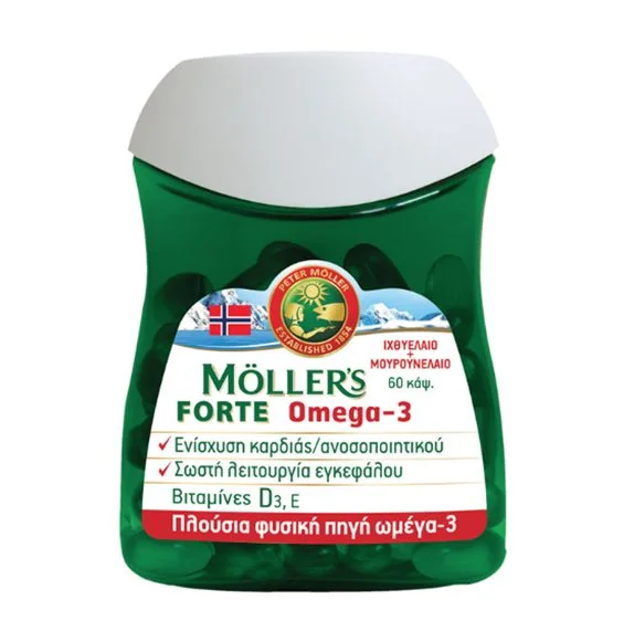 Φωτογραφία προϊόντος: Moller's Forte Μουρουνέλαιο Μίγμα Ιχθυελαίου & Μουρουνέλαιου Πλούσιο σε Ω3 Λιπαρά Οξέα, 60 caps