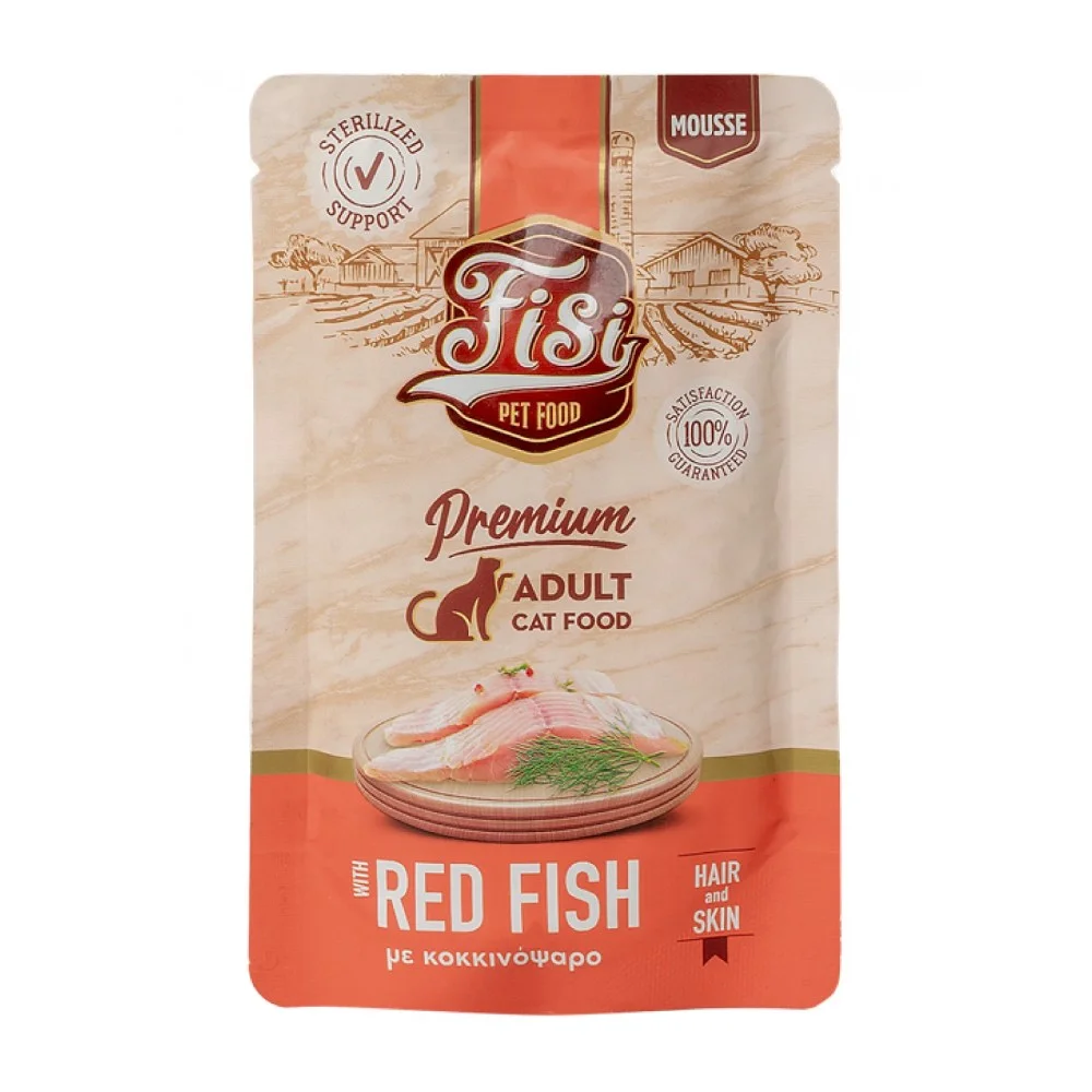 Φωτογραφία προϊόντος: Fisi Pure Meat Cat Adult Mousse Κοκκινόψαρο Hair + Skin 80gr