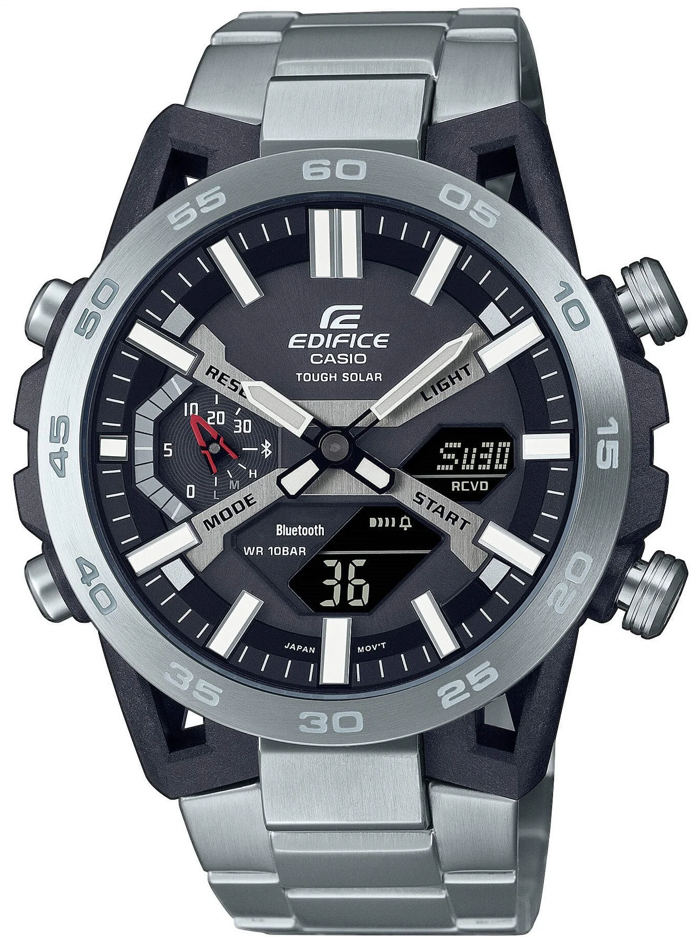 Φωτογραφία προϊόντος: Ρολόι CASIO Edifice Με Ηλιακή Φόρτιση Και Ασημί Ατσάλινο Μπρασελέ ECB-2000D-1AEF