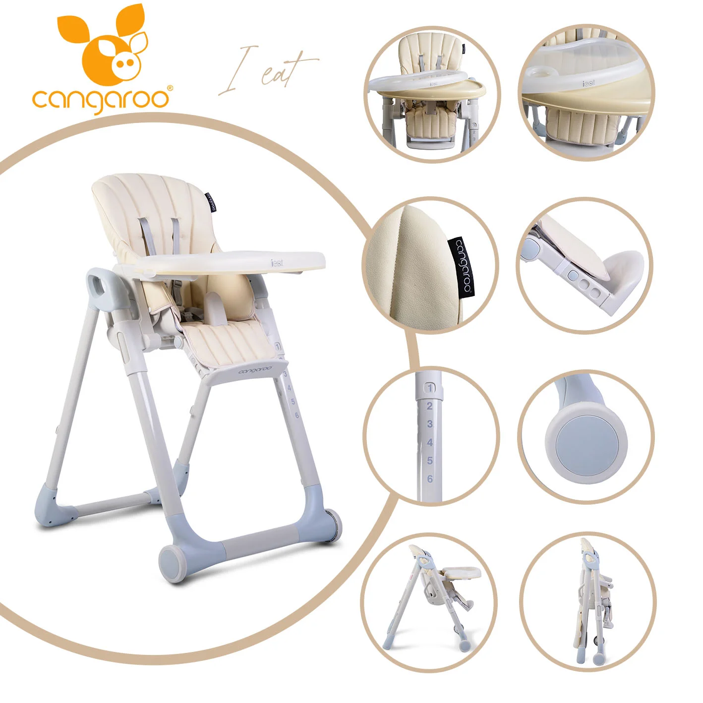 Φωτογραφία προϊόντος: CANGAROO - High chair I eat beige - 3800146239497