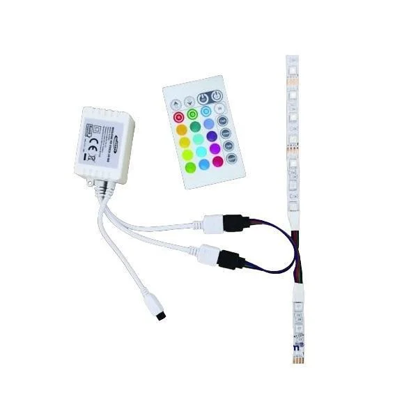 Φωτογραφία προϊόντος: Controller 12V και Τηλεχειριστήριο για 2 LED ταινίες με μάξιμουμ μήκος 5Μ η κάθε μια Universo TE-RGB2 Λευκό