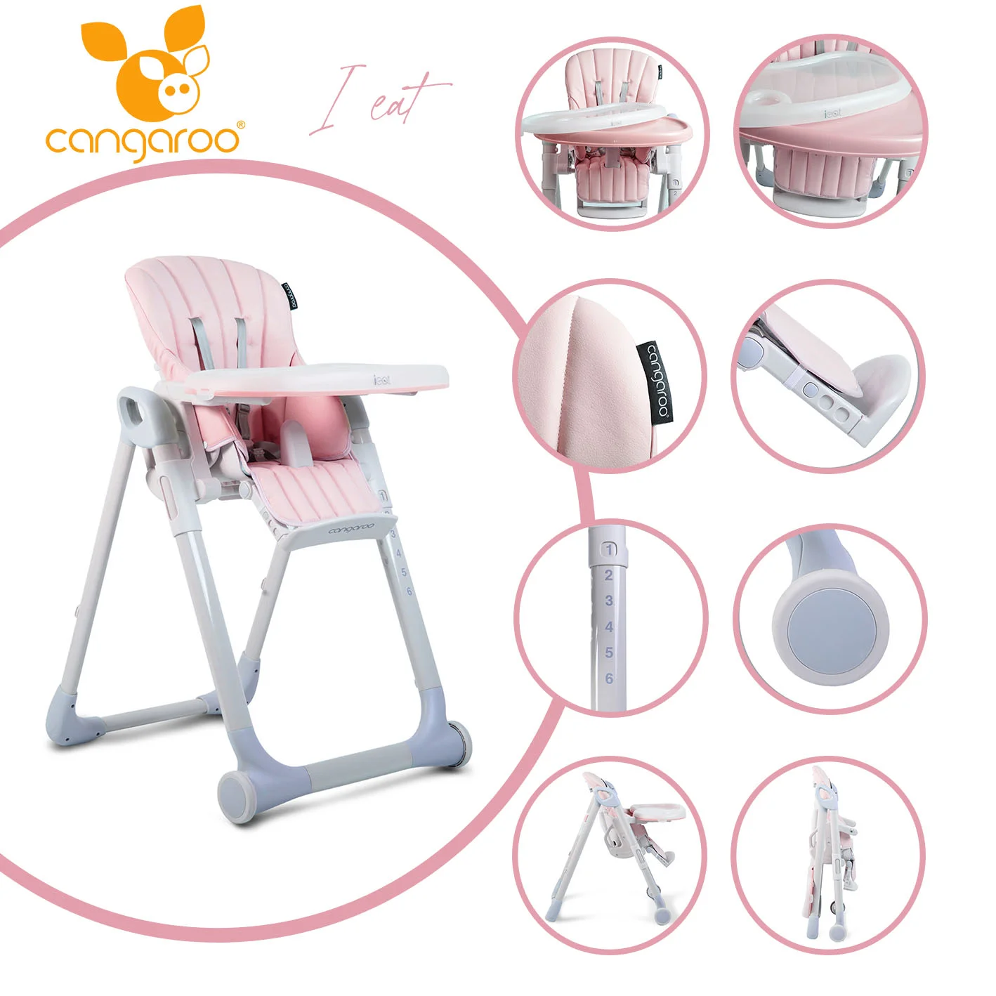 Φωτογραφία προϊόντος: CANGAROO - High chair I eat pink - 3800146239473