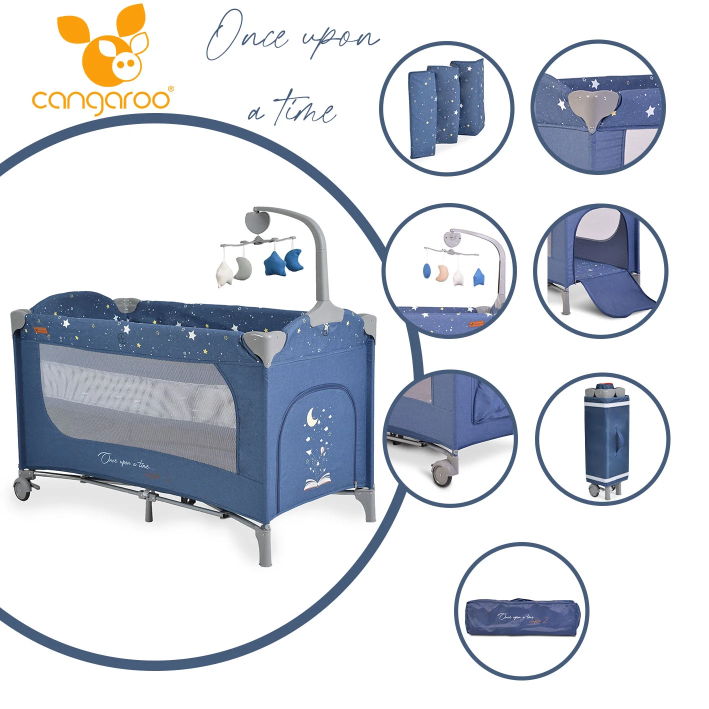 Φωτογραφία προϊόντος: CANGAROO - Folding cot Once upon a time 2 jeans - 3800146248406