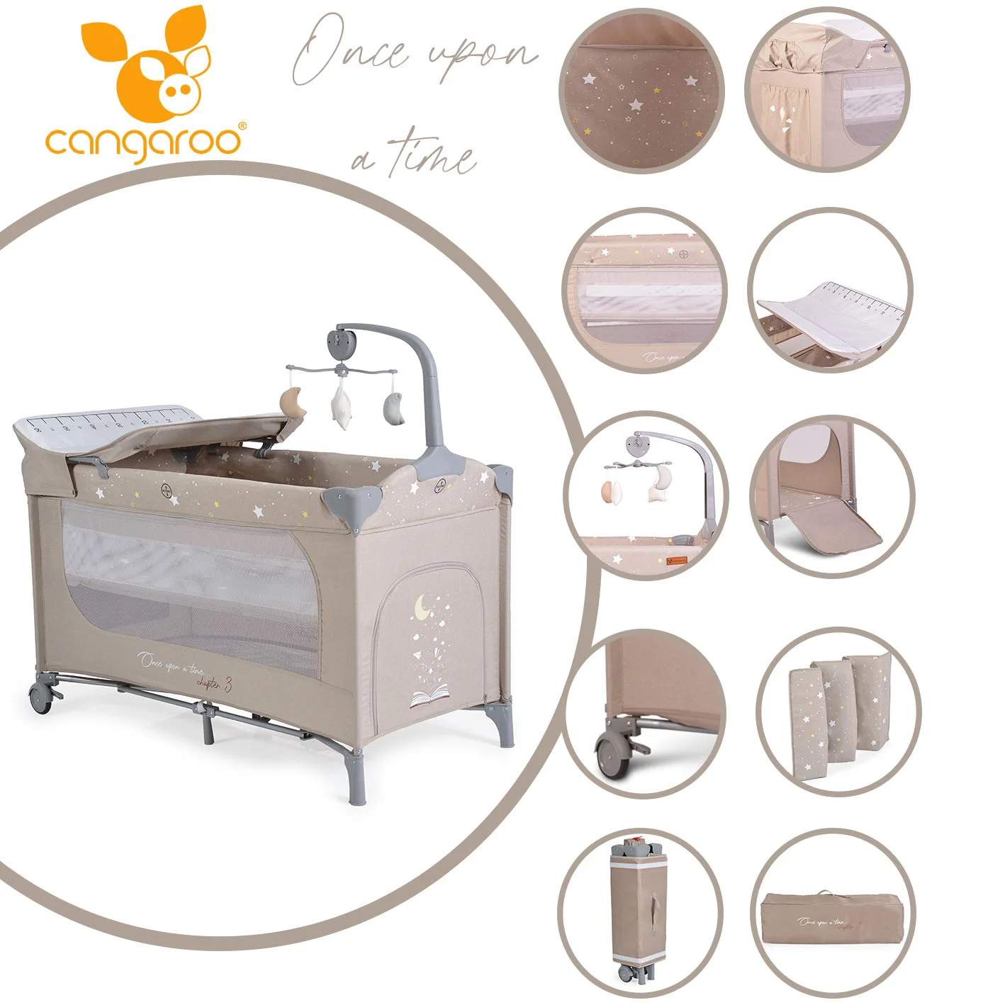 Φωτογραφία προϊόντος: CANGAROO - Folding cot Once upon a time 3 beige - 3800146248413