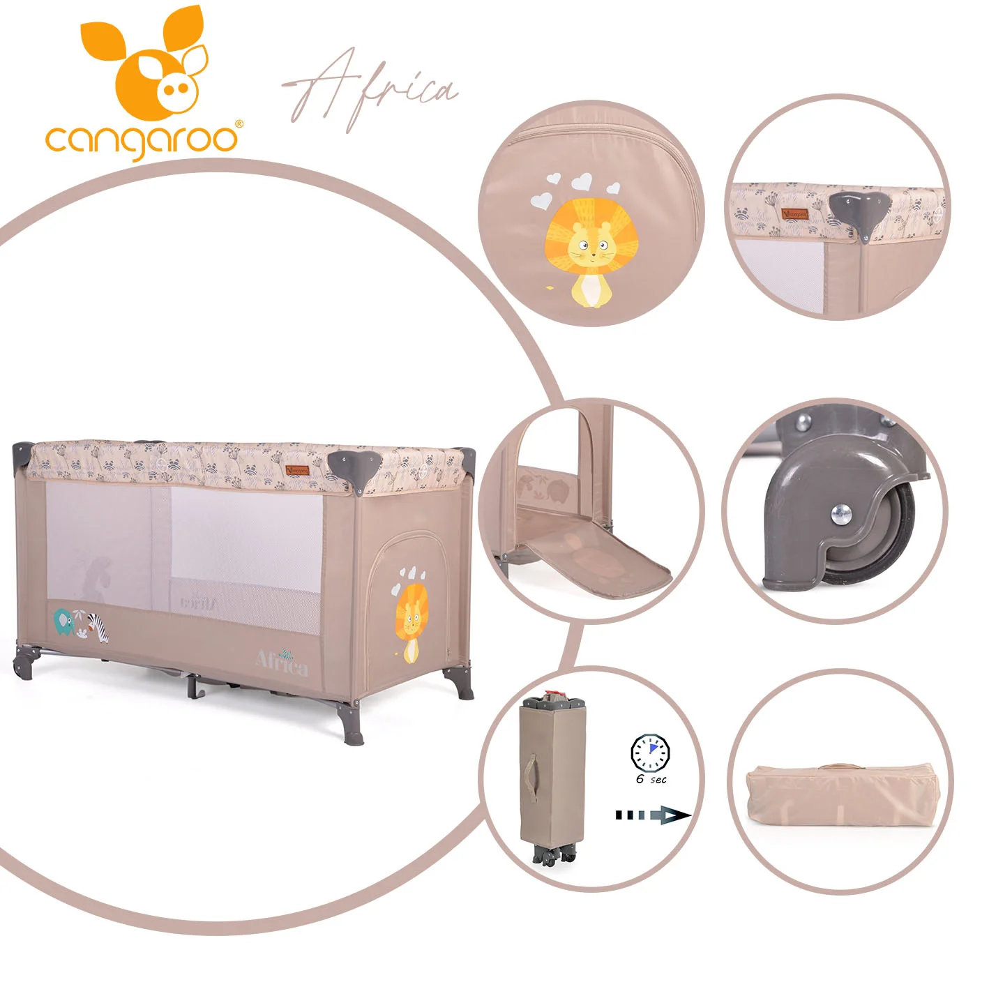 Φωτογραφία προϊόντος: CANGAROO - Folding cot Africa beige - 3800146248222