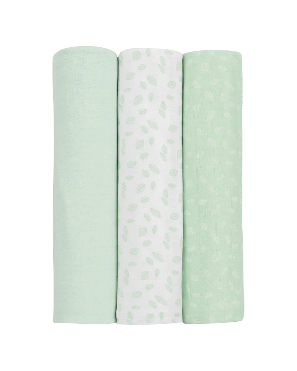 Φωτογραφία προϊόντος: Kikka Boo - Muslin swaddle set 3 pcs 80x80 cm Leaves Mint - 31103010072
