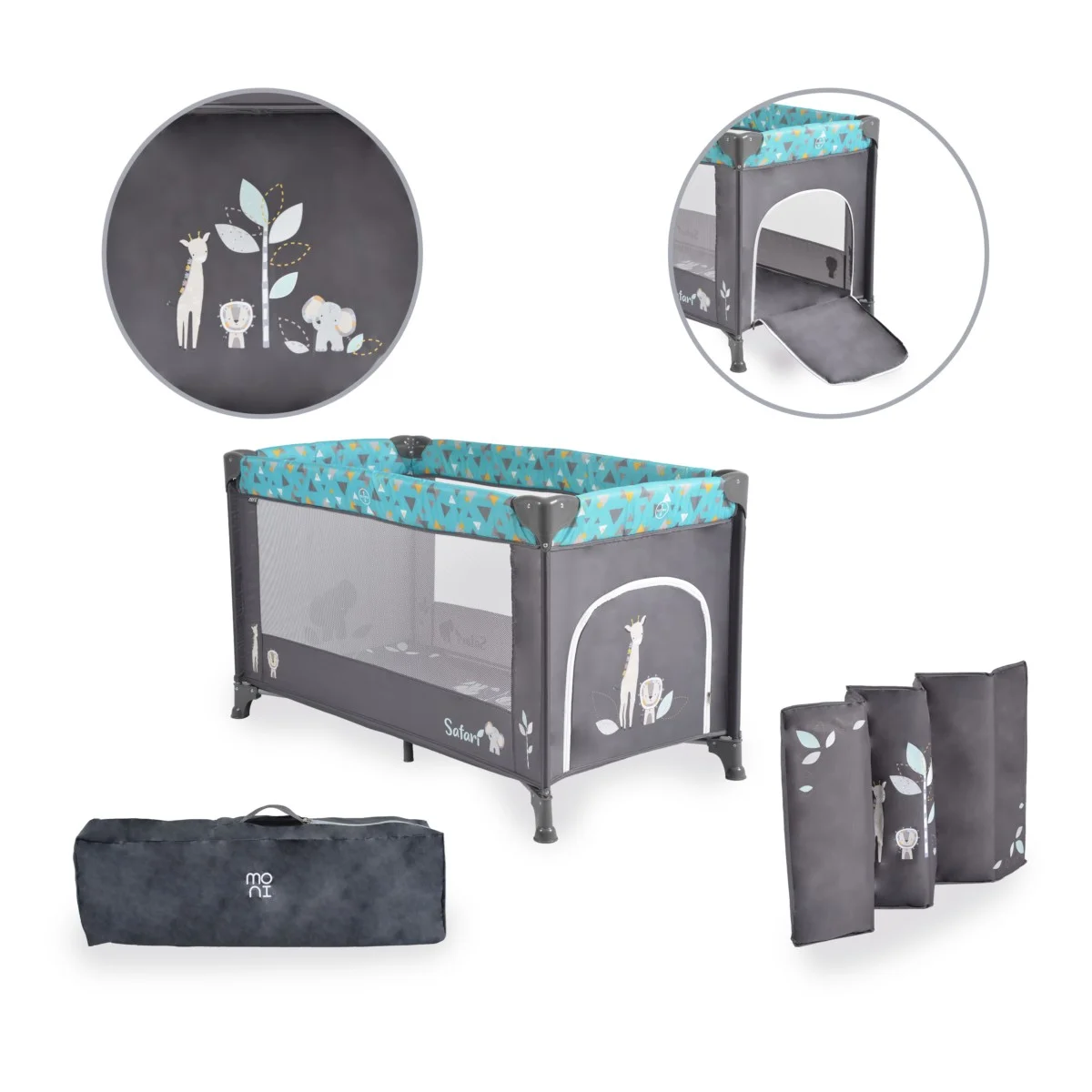 Φωτογραφία προϊόντος: MONI - Folding cot Safari turquoise - 3800146248659