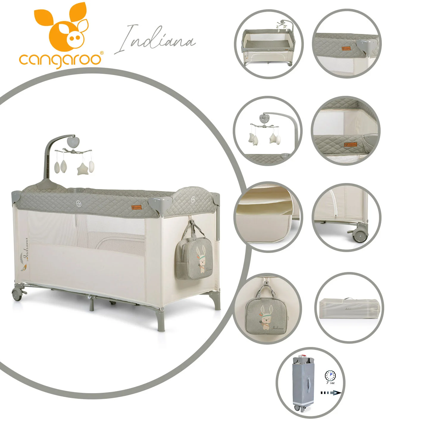 Φωτογραφία προϊόντος: CANGAROO - Folding cot Indiana grey - 3800146248338