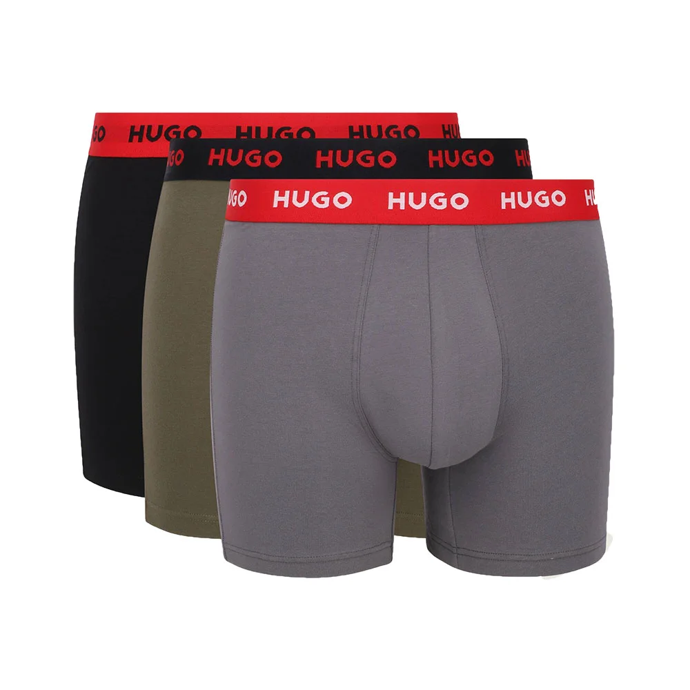 Φωτογραφία προϊόντος: Ανδρικό Boxer Cotton Stretch Long Leg 3pack HUGO 50532613-988 Μαύρο Γκρι Λαδί