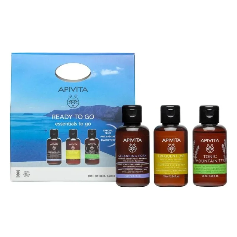 Φωτογραφία προϊόντος: Apivita Πακέτο Promo Essentials Ready To Go Αφρός Καθαρισμού 75ml, Σαμπουάν Καθημερινής Χρήσης 75ml & Tonic Mountain Tea Αφρόλουτρο 75ml