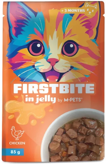 Φωτογραφία προϊόντος: M-pets υγρή τροφή με κομματάκια κοτόπουλου σε ζελέ 85gr M-pets (2075228)