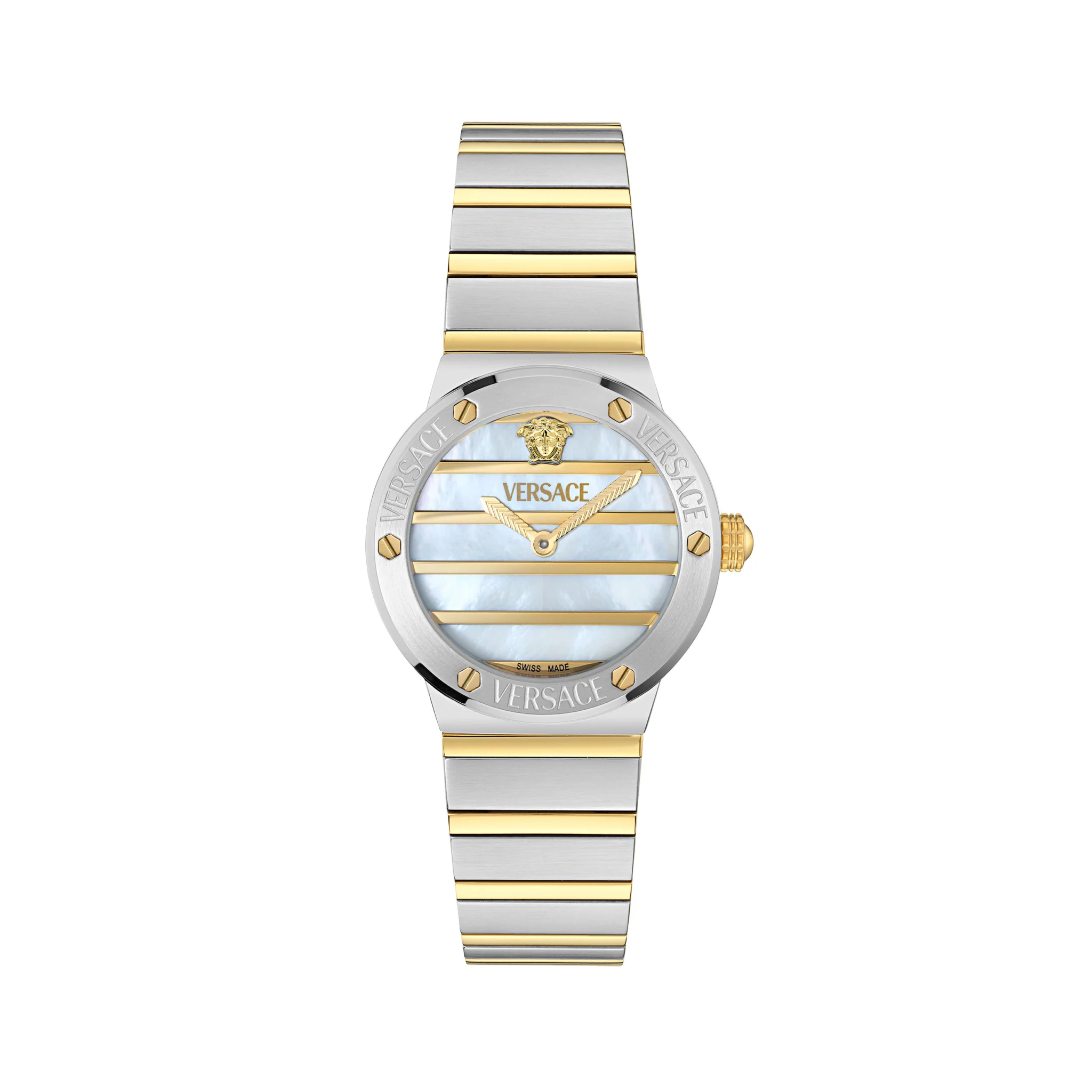Φωτογραφία προϊόντος: VERSACE GRECA LOGO PEARL Two Tone Stainless Steel Bracelet VE0S00325