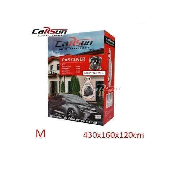 Φωτογραφία προϊόντος: OEM Carsun LA-1891 Κουκούλα Αυτοκινήτου με Τσάντα Μεταφοράς 430x160x120cm Αδιάβροχη Medium που Στερεώνεται με Λάστιχο