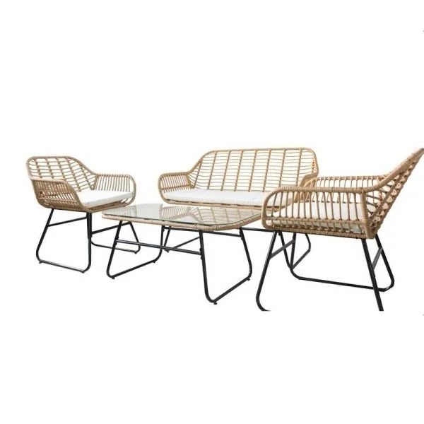 Φωτογραφία προϊόντος: Artekko Σετ/4 πλαστ. rattan διθέσιος καναπές (125x70x79)cm 2 καρέκλες με μαξιλάρι (67x70x79)cm και τραπεζάκι με τζάμι (100x55x44)cm - Ρατάν - 46Μx46Π