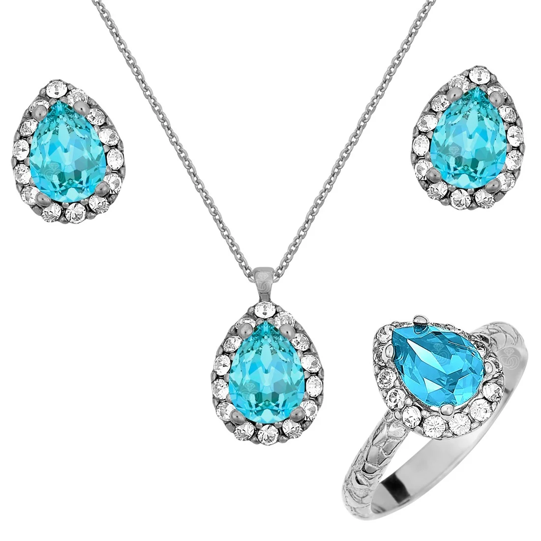 Φωτογραφία προϊόντος: Σέτ Ροζέτες Δάκρυ (Κολιέ, Σκουλαρίκια, Δαχτυλίδι) Ασήμι 925 Με Επιπλατίνωμα και Πέτρες P.Q. CRYSTALS / VERORAMA / AS-E5213WBLAL1
