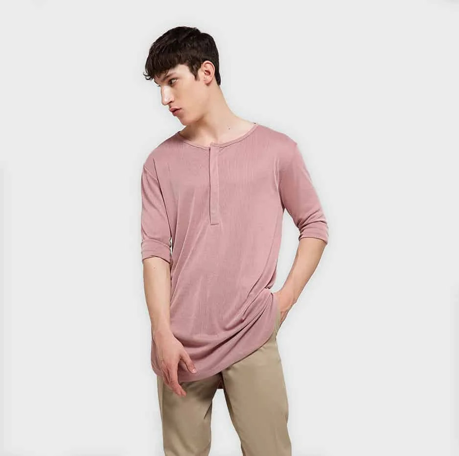Φωτογραφία προϊόντος: Salmon T-shirt with half placket and 3/4 long sleeve