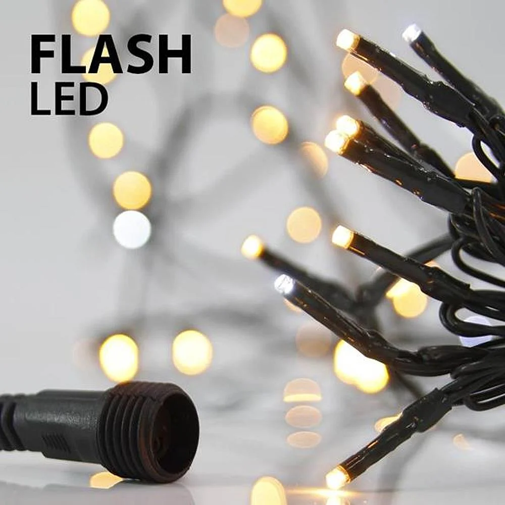 Φωτογραφία προϊόντος: Eurolamp 100 LED Επέκταση Ως 3 Με Μετασχηματιστή Προέκταση 300cm Πράσινο Καλώδιο Χαλκού Θερμό Λευκό Φως + 9 Λευκά Flash LED IP44