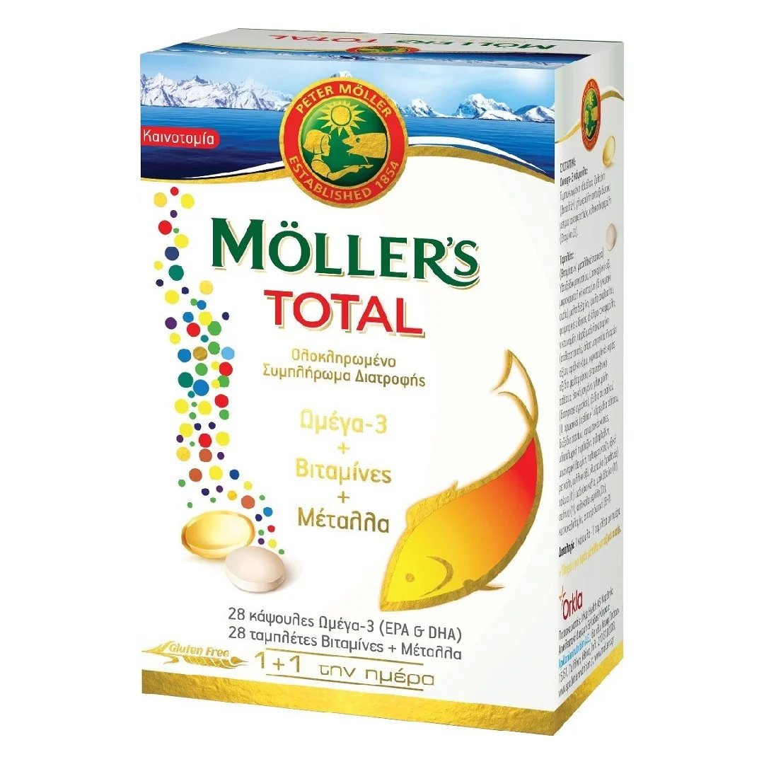 Φωτογραφία προϊόντος: Moller's Total Ιχθυέλαιο Ωμέγα 3 28 κάψουλες Βιταμίνες & Μέταλλα 28 ταμπλέτες