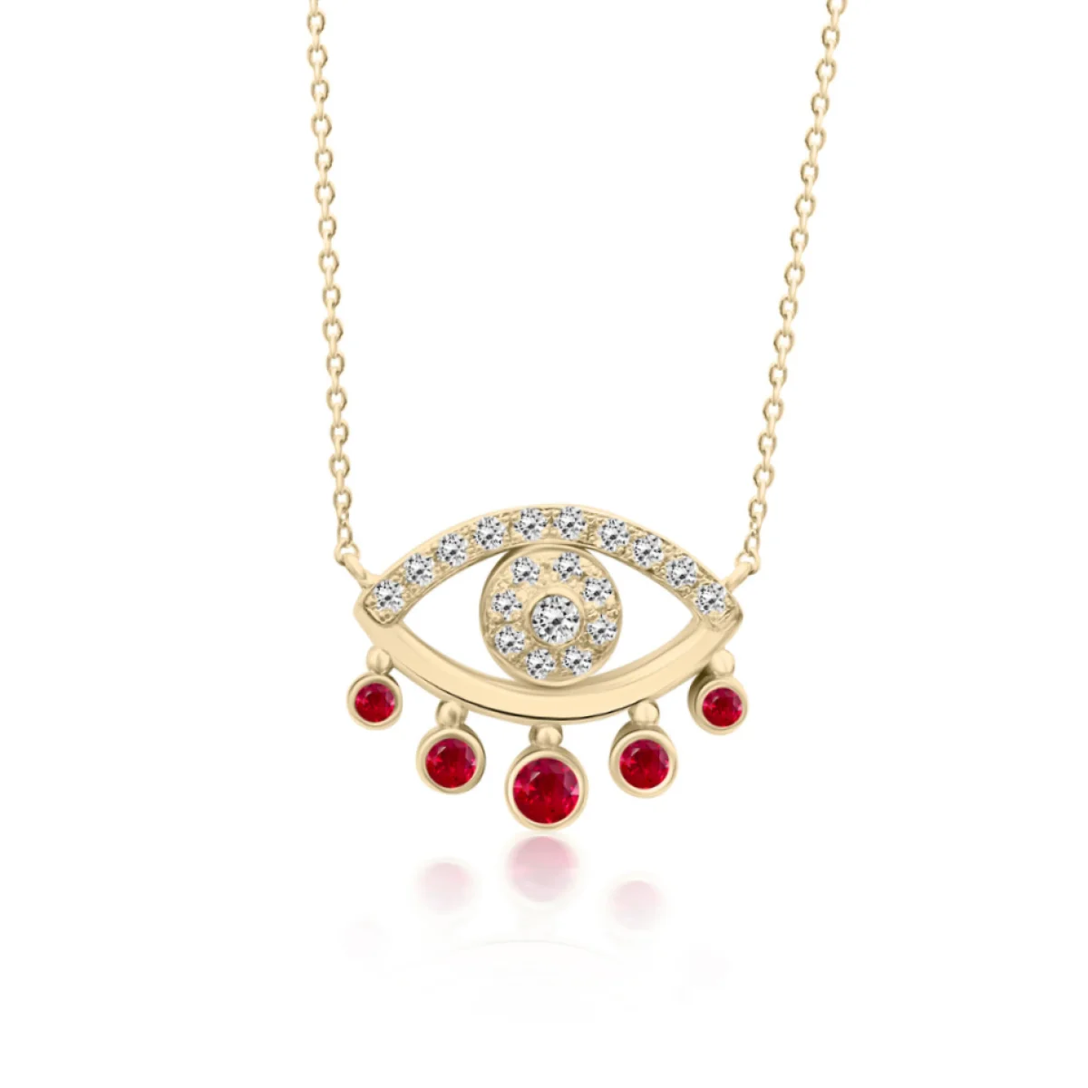 Φωτογραφία προϊόντος: Chrilia Collection Κολιέ μάτι, Κ14 χρυσό με διαμάντια 0.11ct, VS1, G και ρουμπίνια 0.19ct, ko6873